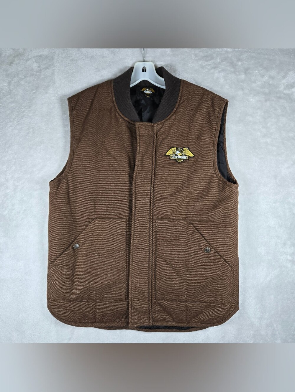 Loser Machine Lined Zip Up Vest Mens Size Medium Stand-Up Collar Brown Canvas